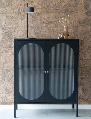 Image de House Collection Armoire vitrine Gunner Noir 90 x 35 x 110 cm