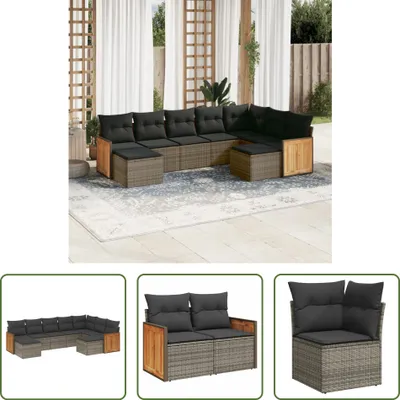 Produktbild von The Living Store 9-tlg. Garten-Sofagarnitur mit Kissen Grau Poly Rattan
