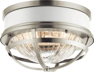Produktbild von Deckenlampe Metall Glas Ø 30,5 cm rund Nickel gebürstet Weiß E27 2-flammig Vintage Deckenleuchte