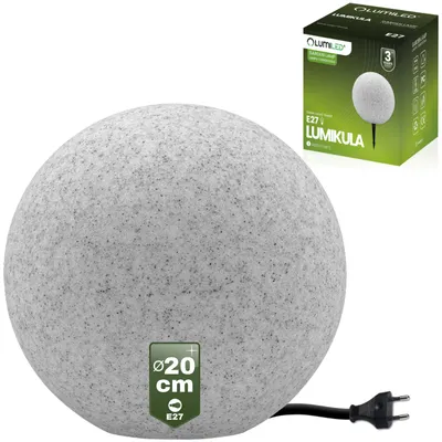 Produktbild von LUMILED kamenné guľové svetlo vonkajšie 20cm vonkajšie guľové svetlo guľová lampa záhradné guľové svetlo vonkajšie svetlo guľové cestné svetlo IP65 E27 zásuvka pripojovací kábel 1,3m