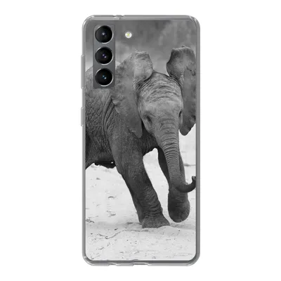 Produktbild von MuchoWow® Handyhülle Schutzhülle Hülle für Samsung Galaxy S21 Elefant - Baby - Tiere - Kröte - Schwarz und weiß Silikon Softcase Handy Hülle - Softcase