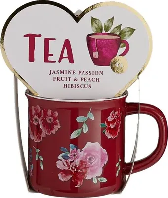 Produktbild von Becky's Red Flowers Mug + Green Tea 4er