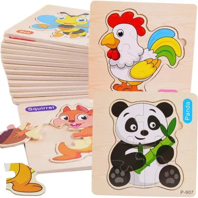 Image de Omgoods - Coffret de 16 puzzles en bois pour enfants