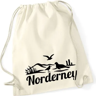 Produktbild von Huuraa Turnbeutel Norderney Strandmotiv 12 Liter Natural Baumwolle Rucksack Geschenkidee