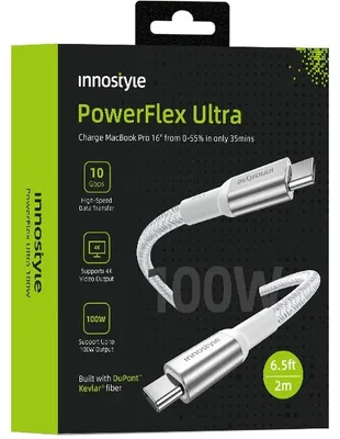 Obrázok produktu pre Innostyle Powerflex Ultra Kábel Usb-C Rýchle Nabíjanie Thunderbolt 10Gbps 100W Polyamid 2M Strieborná
