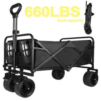 Image de Chariot de plage pliable, pneus tout-terrain, conception pliable, L Noir