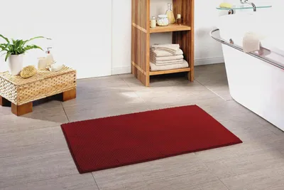 Produktbild von Badteppich, 100% Polyester - Mikrofaser, Serie Chile, 50 x 70 cm, 30 Grad waschbar, Fußbodenheizung geeignet, Farbe: Bordeaux