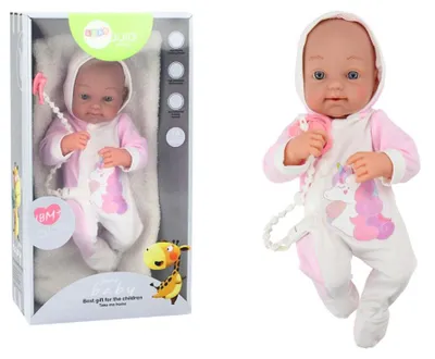Image de Poupée bébé avec tétine, body licorne rose, couverture et accessoires, 35 cm