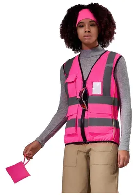 Produktbild von Arbeitsweste Warnweste Damen Sicherheitsweste Laufweste mit Reißverschluss und Taschen 3XL Rosa