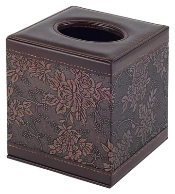 Image de Boîte de mouchoirs carrée, en cuir synthétique vintage, dimensions : 14,6 x 13,3 x 13,3 cm
