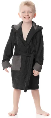 Image de Ladeheid Peignoir de bain enfant en éponge 100% coton LA40-103 (Noir/Graphite (D16/D07), 122-128)