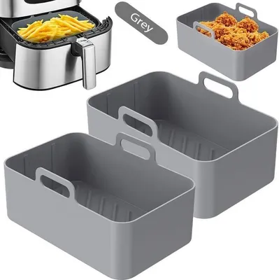 Produktbild von 2 Stück Silikonpfanne für Heißluftfritteuse Silikontopf für Heißluftfritteuse rechteckig Silikonschale für Heißluftfritteuse