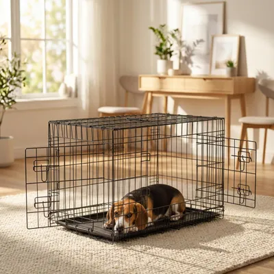 Produktbild von belviona Transportkäfig klappbar mit Bodenwanne, sicherer Hunde- und Katzenkäfig 76x49x56 cm