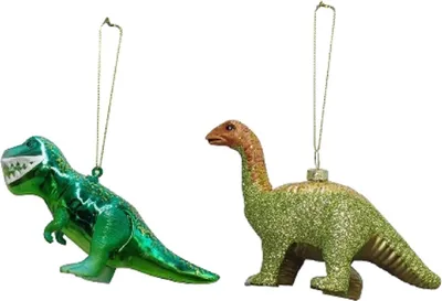 Produktbild von 2 Stück Dinosaurier 13-14cm Glas Weihnachtshänger Geschenkanhänger Dekoanhänger