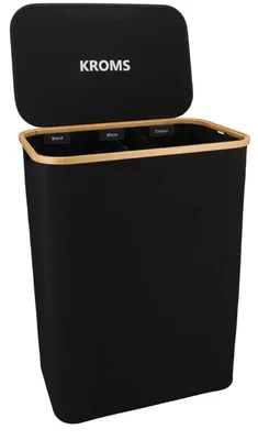 Produktbild von Wäschekorb 3 Fächer 160 l, schwarz, Bambus, Wäschesortierer für Waschküche