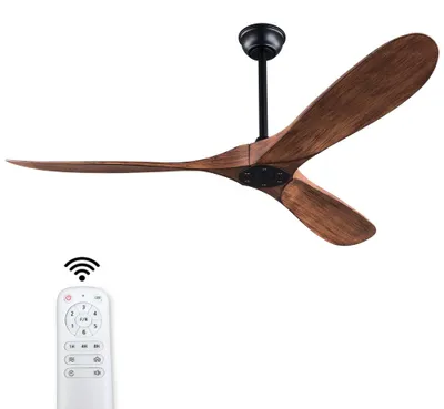 Produktbild von AIORBER Deckenventilator ohne Licht mit Fernbedienung, 60 Zoll, leiser DC-Motor, 6 Stufen, Speicherfunktion, 3 ABS-Flügel, Schwarz+Dunkelnussbaum