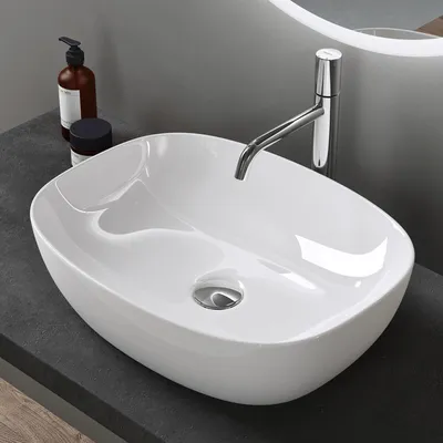 Image de doporro Lavabo Vasque à Poser Blanc 51x39,5x14 cm Lave Mains Ovale en Céramique Revêtement NANO Easy Clean Brüssel104