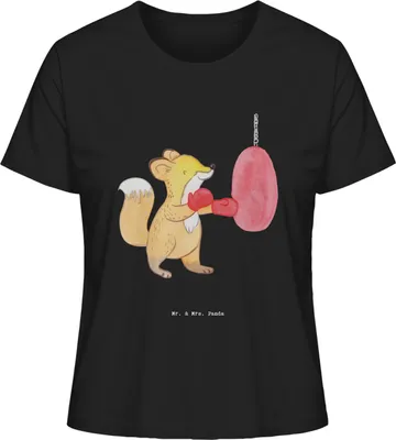 Produktbild von Mr. & Mrs. Panda Baumwoll T-Shirt Damen Fuchs Boxen Größe M - Schwarz - Geschenk, Jersey Shirt, Oberteil, Boxtraining, Boxkampf