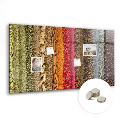 Produktbild von Dekorative Magnettafel 120x60 cm - Magnetwand - für Fotos, Karten und Notizen - Fotowand - Memoboard - Magnetpinnwand - Wanddekoration - Reihen von Gewürzen