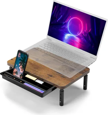 Obrázek produktu pro Stojan na monitor HAJNAN Rustic+ se zásuvkou, výškově nastavitelný