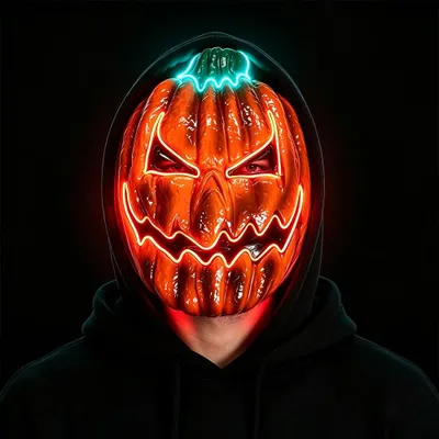 LED-Pumpkin-Maske, 3 Leuchtmodi, Halloween-Kostüm, 27x21 cm, orange