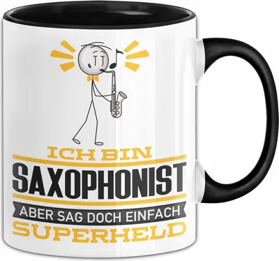 Produktbild von Saxophonist Geschenk Tasse Ich Bin Saxophonist Aber Sag Doch Einfach Superheld Lustige Geschenkdiee für Saxophonist Kaffee-Becher (Schwarz)