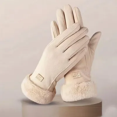 Produktbild von Winterwarme, mit Plüsch gefütterte Damen Touchscreen Handschuhe, winddichtes Design