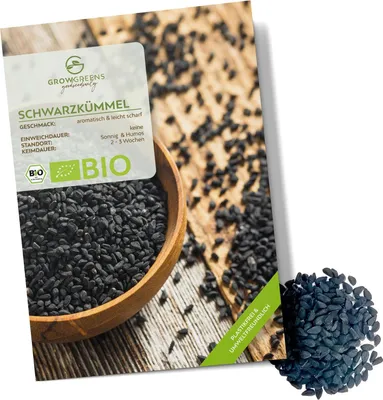 Produktbild von Schwarzkümmelsamen - Küchenkräuter Saatgut aus biologischem Anbau ideal für den heimischen Kräutergarten, Balkon & Garten (150 Korn)