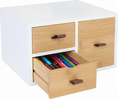 Immagine prodotto di Cassetto in bambù - 3 cassetti spaziosi, organizer versatile