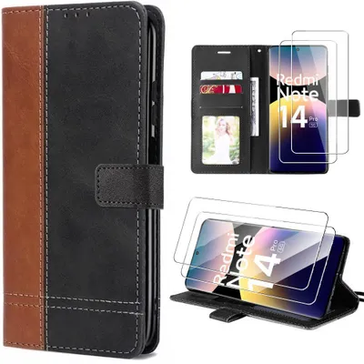 Image de Coque + 2 Verres Trempés pour Xiaomi Redmi Note 14 Pro 5G, Protection 360 Anti-Rayures Bicolore Marron