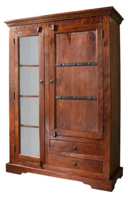 Immagine prodotto di MASSIVMOEBEL24 | vetrina in legno di Acacia 110x45x155 nougat laccato OXFORD #425