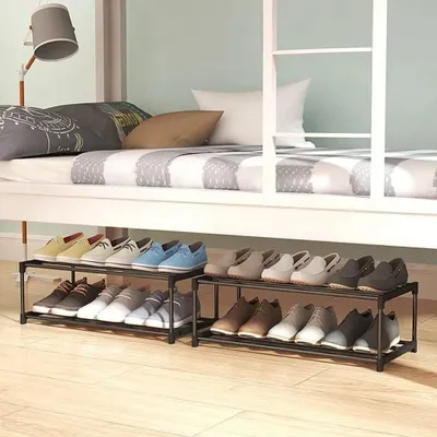 Produktbild von Schwarzes 2-stufiges Schuhregal, rostfrei, kompakt, stapelbar