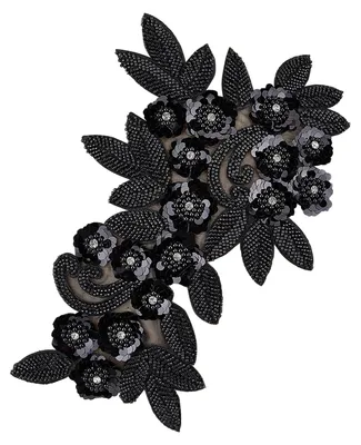 Blumen-Patch zum Aufnähen, schwarz, Polyester, 1 Paar