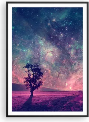 Produktbild von Gerahmtes Poster - Schwarzer Rahmen - Kosmos Baum Wiese - 70x100 cm - Wand Bild - Wanddeko - Wandbilder - Kunstposter - Wandposter - Bilderrahmen - Bilder - Kunstdruck - Wandbild - P2BPA70x100-4225