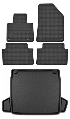 Image de Tapis en caoutchouc + bac de coffre pour Citroën C5 II X7 2008-2017 (berline) – 5 pièces, noirs, sur mesure