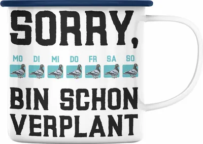 Produktbild von Trendation - Taubenzüchter Geschenkidee Emaille Tasse mit Spruch Taubenbesitzer Geschenk Taubenliebhaber (Blau)
