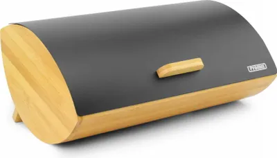 Produktbild von Luxus Brotkasten Schwarz mit Bambus - Brotaufbewahrungsbox - Oval