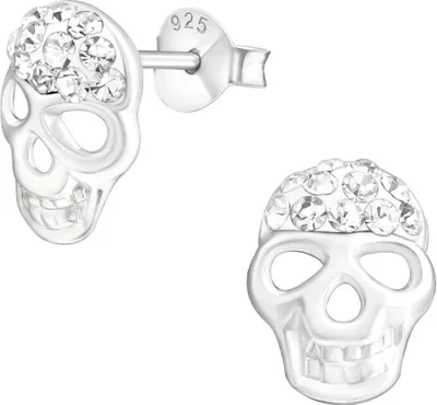 Produktbild von Ohrringe Ohrstecker 925 Sterling Silber Totenkopf mit Kristallen