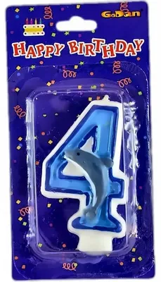Produktbild von GoDan Geburtstagskerze Zahl 4 mit Delfin 7cm