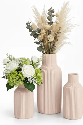 Immagine prodotto di Set di 3 vasi Relaxdays, vasi da fiori, 3 diverse dimensioni, per fiori freschi e secchi, vasi decorativi in Vetroceramica, decorazione da tavola, beige