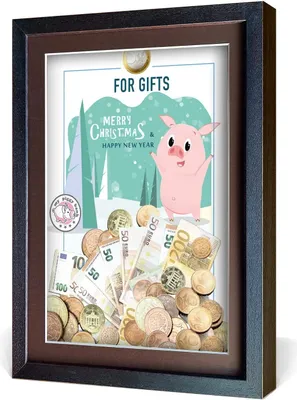 Produktbild von aFFa frames My Piggy Bank Spardose, 3D Bilderrahmen zum Befüllen, Geldgeschenke Verpackung für Auto, Haus, Geburtstag, mit Acrylglasfront, aus Holz, 32x42x2,5cm, Braun, Rahmen Geschenk Muster