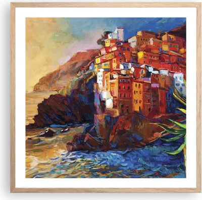 Produktbild von Gerahmtes Poster - Rahmen in heller Eiche - Manarola Bunt Öl - 60x60 cm - Wand Bild - Wanddeko - Wandbilder - Kunstposter - Wandposter - Bilderrahmen - Bilder - Kunstdruck - Wandbild - P2NAC60x60-4164
