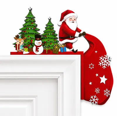 Weihnachtliche Türrahmen-Deko aus Holz, Weihnachtsmann, Rentier, Elf