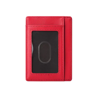 Produktbild von MODFU Echtleder Slim Wallet Portmonee mit RFID Kreditkartenetui mit Kartenhalter I Mini Geldbörse für Männer I Kartenetui für bis zu 7 Karten Rot