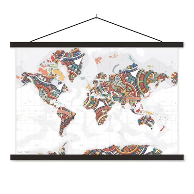 Produktbild von MuchoWow® Textilposter Weltkarte - Dekoration - Farbenfroh 120x80 cm mit schwarzem Rahmen - Wanddeko