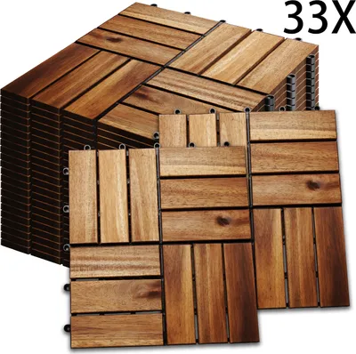 Produktbild von Hengda 3m² Holzfliesen Mosaik Akazienholz Fliese 33 Stück 30x30 cm Balkonfliesen Gartenfliesen Terrassenfliesen für Garten Terrasse Balkon
