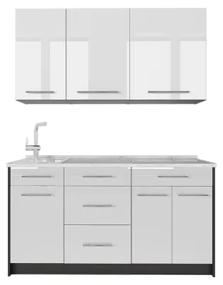 Zdjęcie produktu dla Kuchnia pojedyncza Vicco Fame-Line Biały wysoki połysk/Antracyt 150 cm, BP Marmur, Model 64769