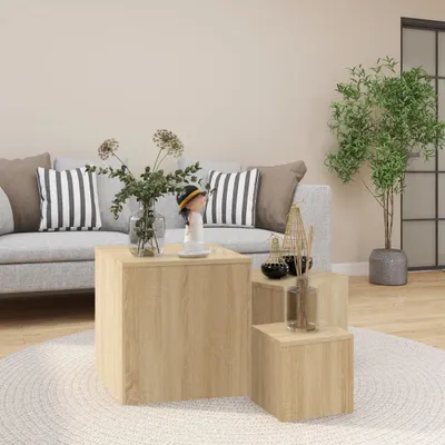 Produktbild von The Living Store Beistelltische 3 Stk. Sonoma-Eiche Holzwerkstoff