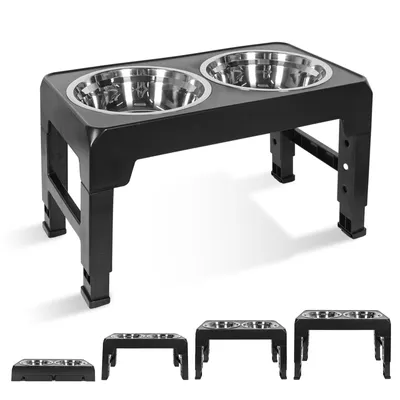 Produktbild von Futternapf Hundenäpfe, Hundenapf, 4-fach höhenverstellbare, Faltbare Futterstation Fressnapf Wassernapf, 2X 1200ml Edelstahlnäpfen