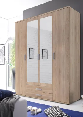 Produktbild von Daniela 160cm Kleiderschrank mit 4 Türen 2 Schubladen und Spiegel - Eiche